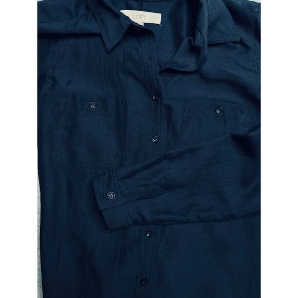 Loft Ladies Button Down Shirt XS Navy Long Sleeve Lightweight  Capsule Wardrobe - Picture 6 of 7